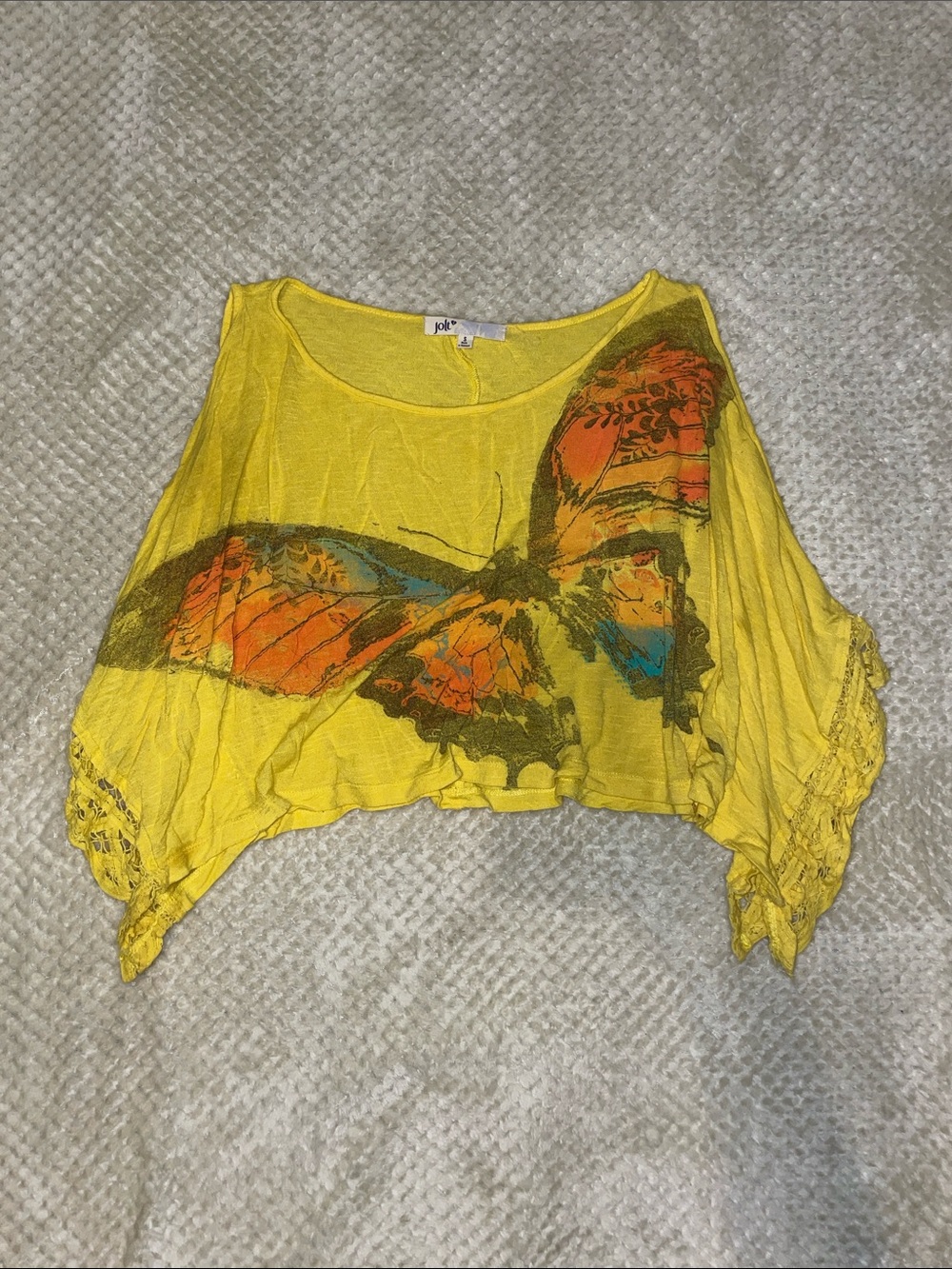Vintage Yellow Butterfly Print Crop Top - Small